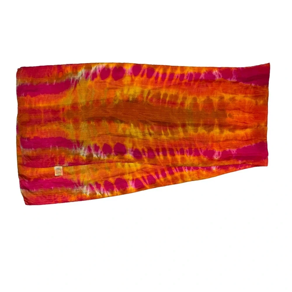 Womens Unbranded Rectangular Silk Scarf Orange Handmade Rolled Edges‎ 57x11